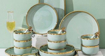 Bộ chén sứ viền vàng