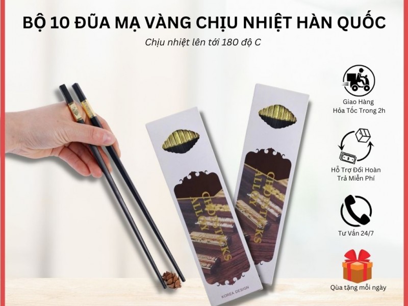 Bộ 10 đũa mạ vàng