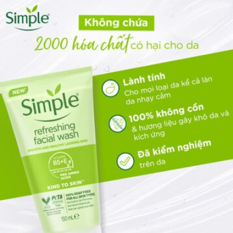 Sữa Rửa Mặt Simple Giúp Da Sạch Thoáng 150ml Kind To Skin Refreshing Facial Wash Gel