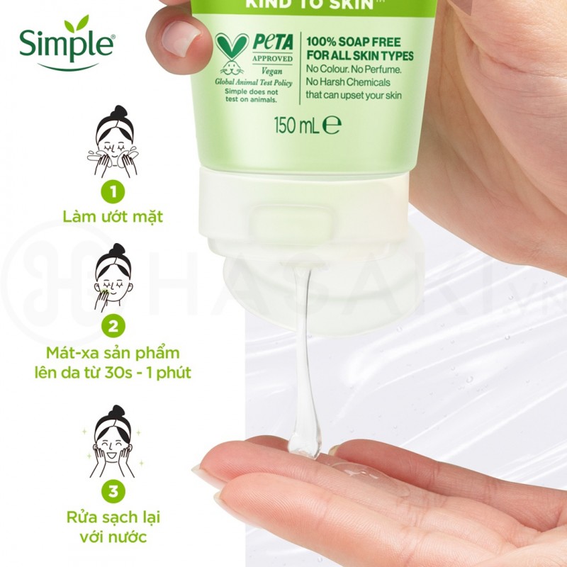 Sữa Rửa Mặt Simple Giúp Da Sạch Thoáng 150ml Kind To Skin Refreshing Facial Wash Gel