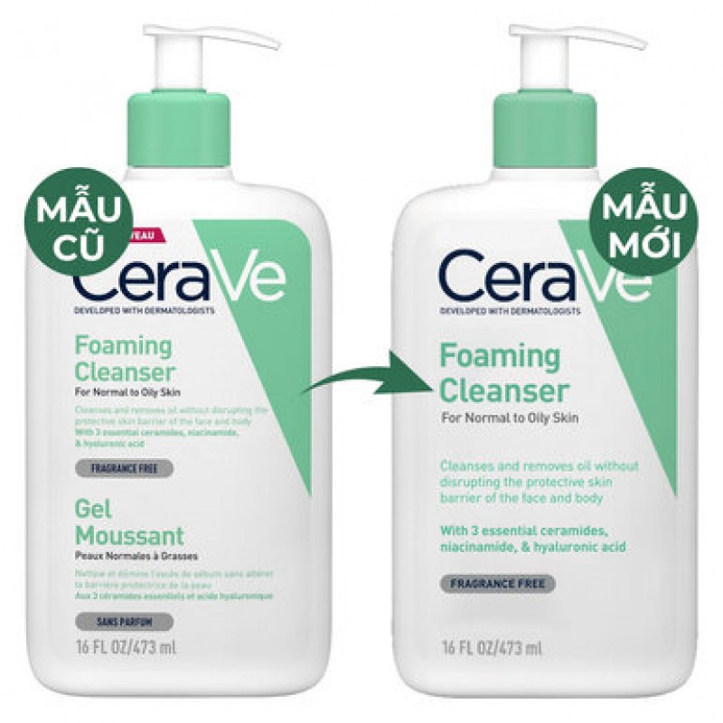 Sữa Rửa Mặt CeraVe Sạch Sâu Cho Da Thường Đến Da Dầu 473ml Foaming Cleanser