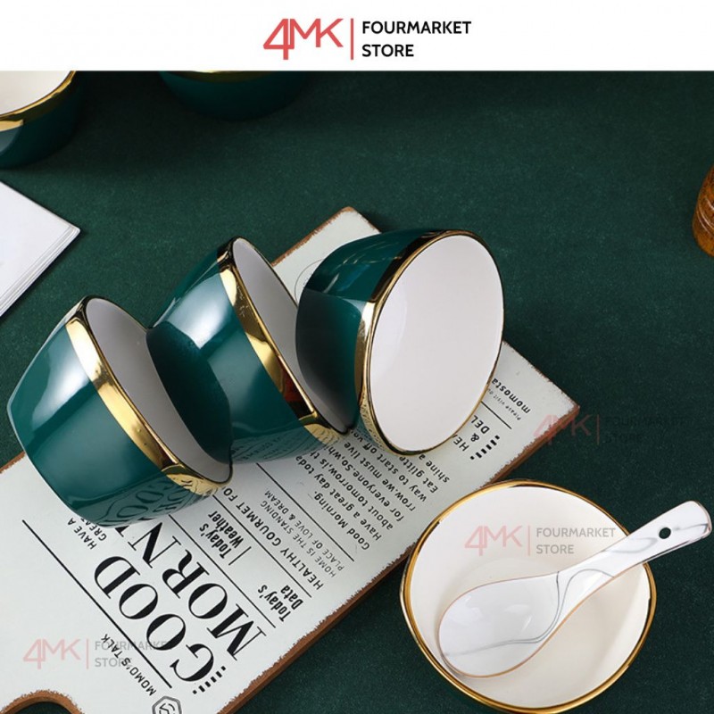 Bộ chén sứ viền vàng