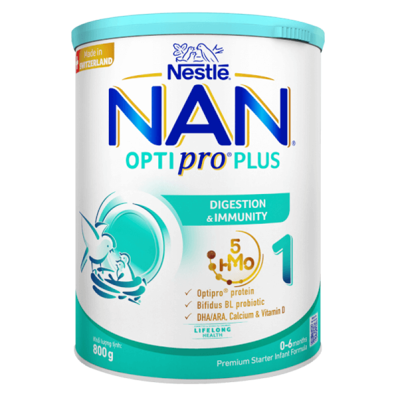 Sữa Nan Optipro PLUS 1 800g, với 5HMO, sản xuất tại Thụy Sỹ (0-6 tháng)