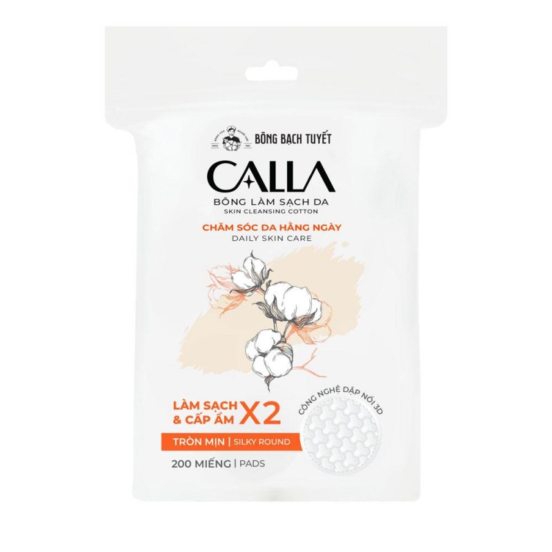 Bông tẩy trang Calla sạch da 3D 200 miếng