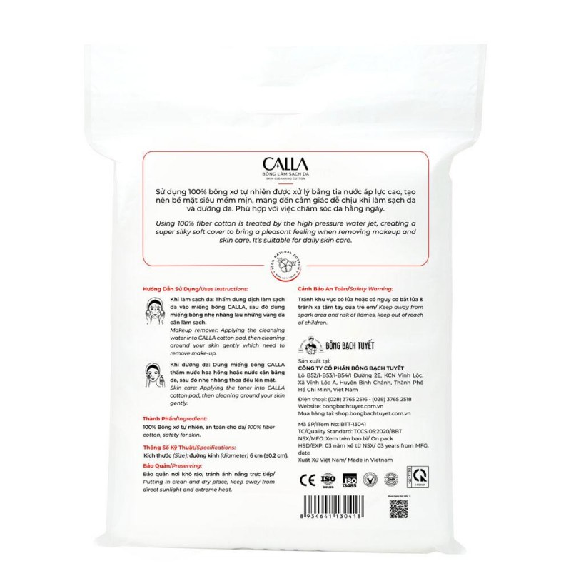 Bông tẩy trang Calla sạch da 3D 200 miếng